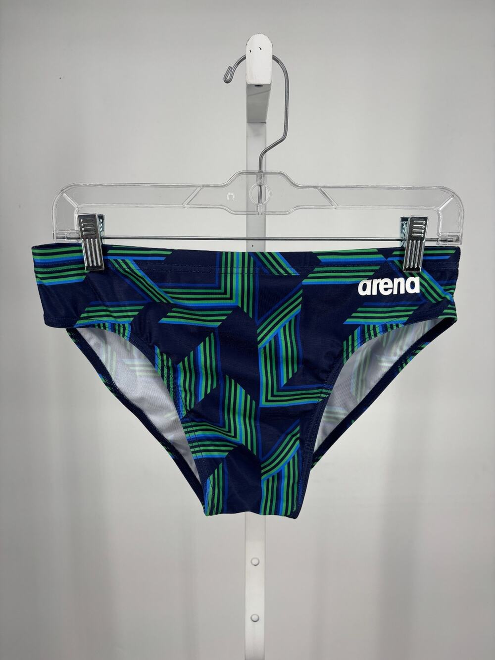 Arena Puzzled Brief Mens 34 Green Blue Abstract Chlorine Resistant Swimwear NWT